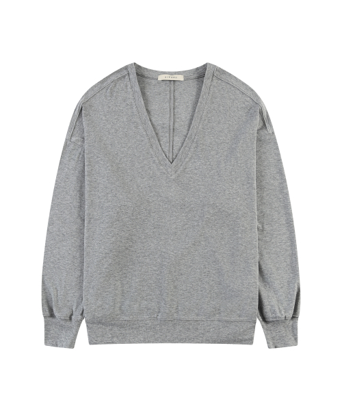 Свободная футболка SITP5274 с V-вырезом и рукавом «летучая мышь»_Melange gray
