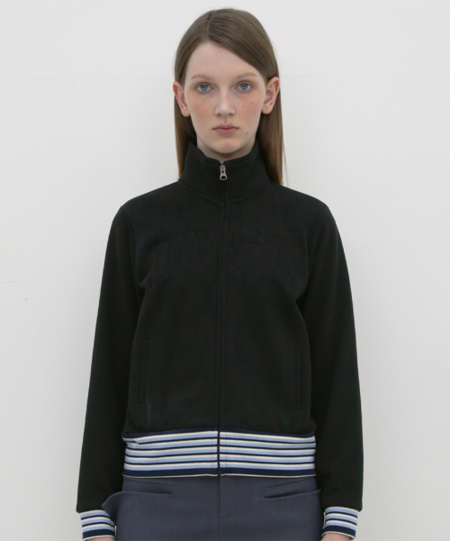 JERSEY APPLIQUÉ ZIP-UP JACKET, BLACK