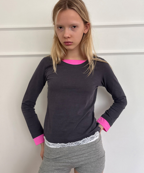 DOUBLE LAYER LONG SLEEVE TOP, CHARCOAL NAVY