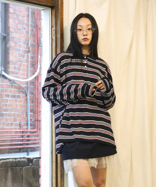 Stripe PK Tee_navy