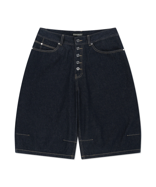BUTTON DOWN DENIM BERMUDA PANTS - INDIGO