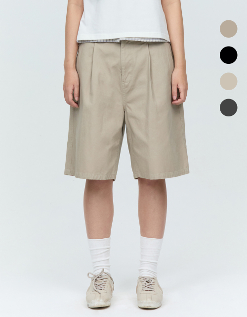 RELAX PLEAT COTTON SHORTS (4COLOR)