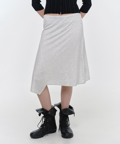 ASYMMETRIC MIDI SKIRT, MELANGE GRAY
