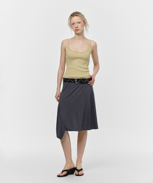 ASYMMETRIC MIDI SKIRT, CHARCOAL