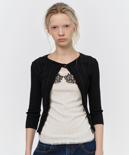썬번프로젝트 BUTTON THREE-QUARTER CARDIGAN, BLACK