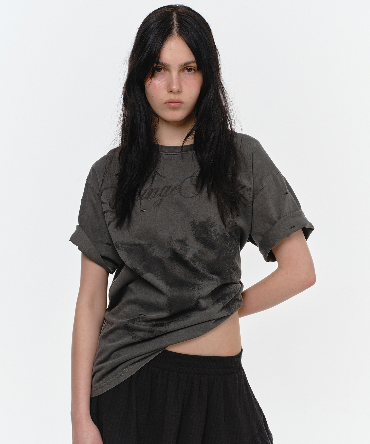 DISTROYED DEVIL OVERFIT T-SHIRT, CHARCOAL