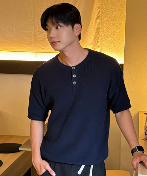 쿨에버 헨리넥 반팔 니트 NAVY