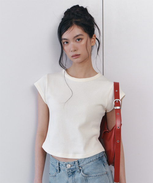 C 90S LINE WAFFLE BASIC T-SHIRT_CREAM