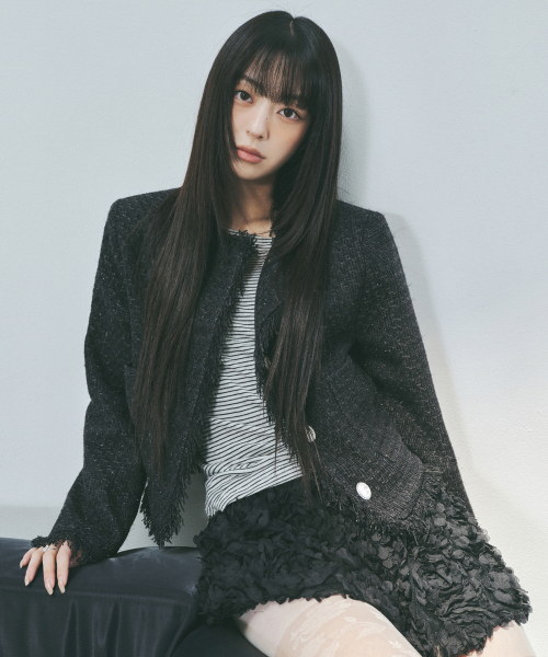 FRINGE TRIMMING TWEED JACKET_BLACK
