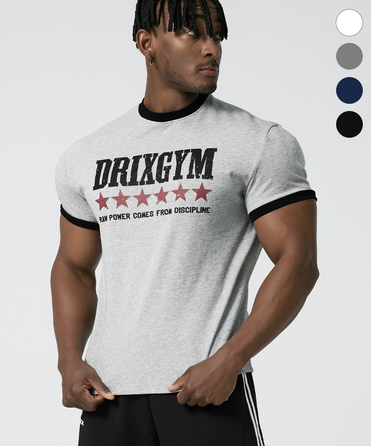 MUSCLE FIT GRAPHIC RINGER HALF SLEEVE_4color
