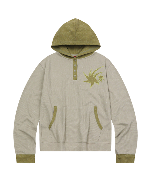 Waffle Henley Hoodie Sleeve Beige