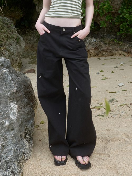 Pleated Stud Pants Black