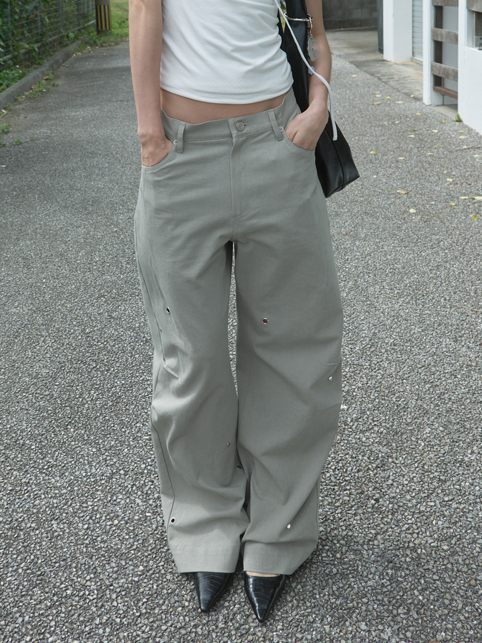 Pleated Stud Pants Grey