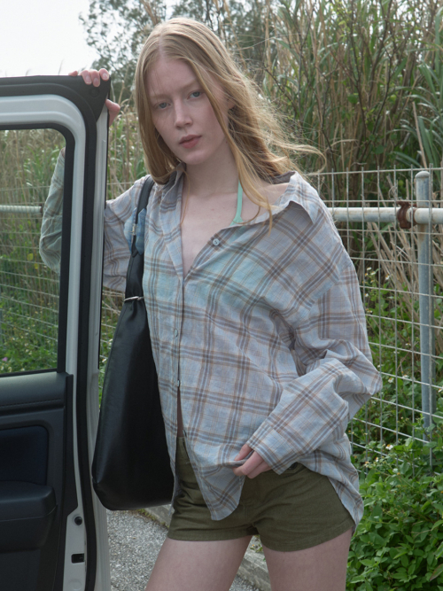 Sheer Check Shirt Sky Blue
