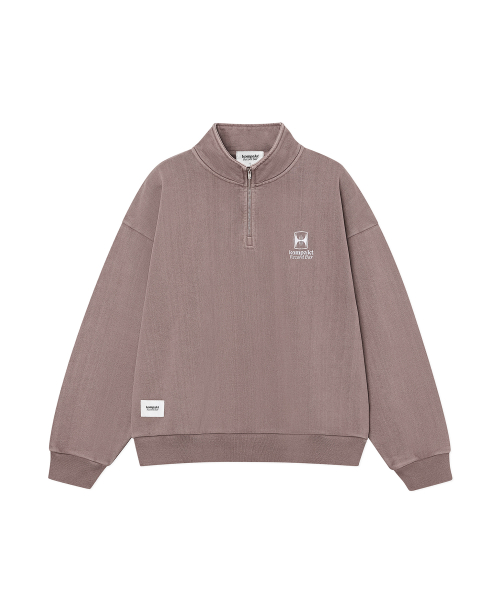 KRB Washed Embroidered Half Zip-up - Ash Burgundy