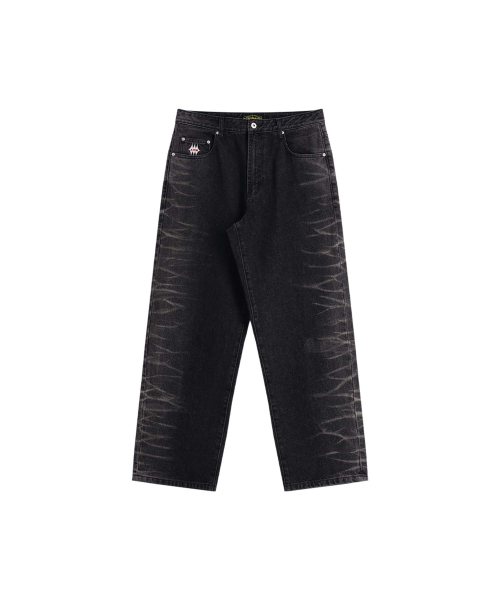 JAGGED STRIPE DENIM PANTS BLACK
