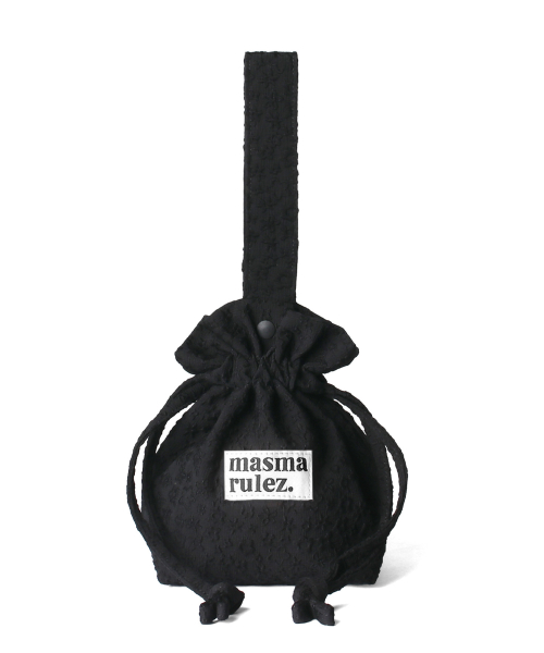 Handle string bag_Embo flower Black