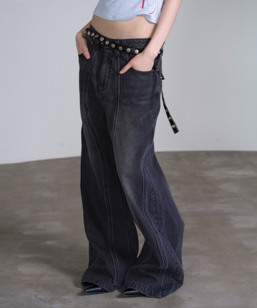 CURVED CAT WASHED деним брюки чёрный