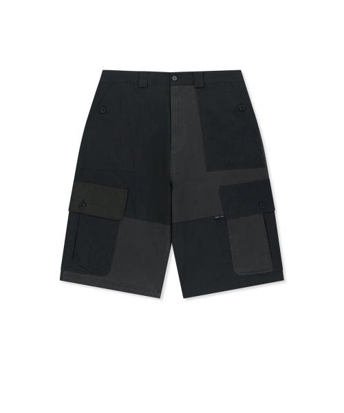 PATCHWORK CARGO BERMUDA PANTS FOR MEN IN CHARCOAL