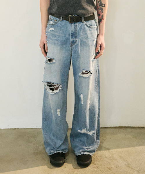 Рваные джинсы washed blue