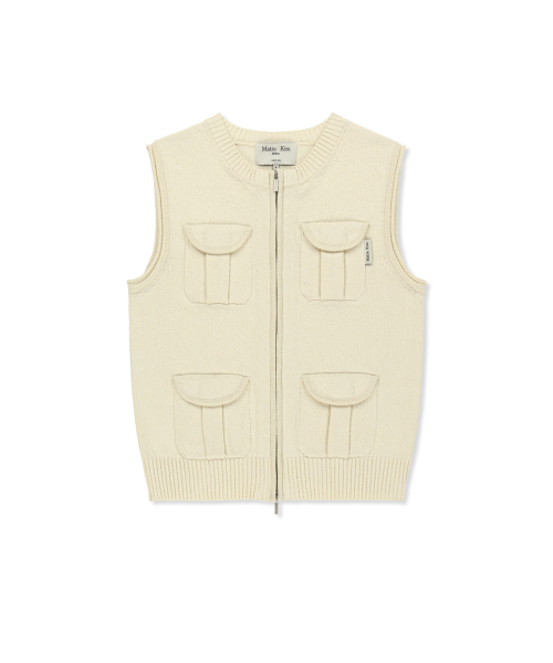 POCKET WASHED KNIT VEST IN LIGHT BEIGE
