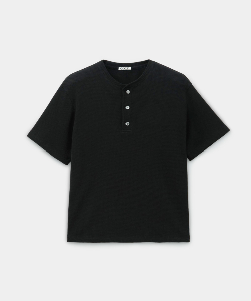 Вафельная футболка хенли Black