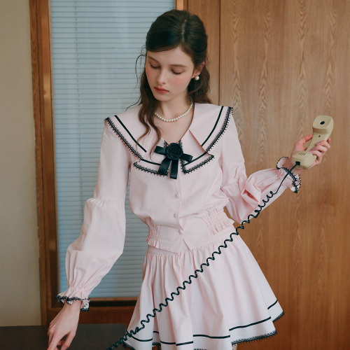 Cest_Pink sailor воротник puff рукав blouse