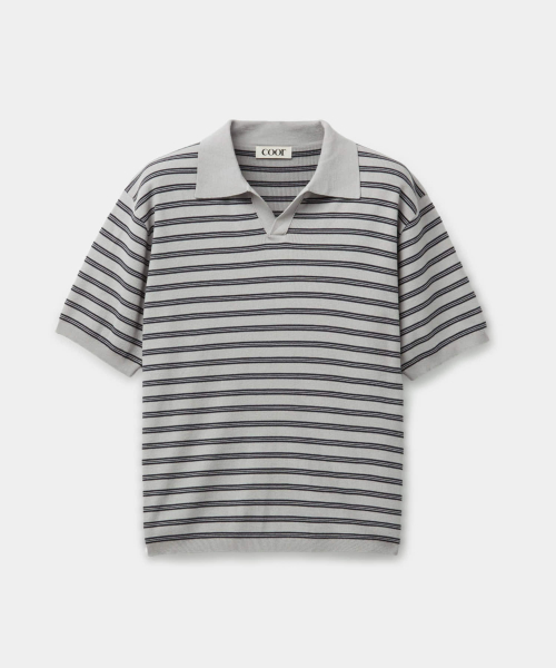 Свитер в полоску с открытым воротником (Light Gray)