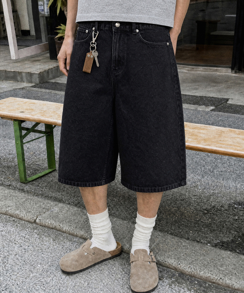 노드 하프 데님팬츠 (블랙)