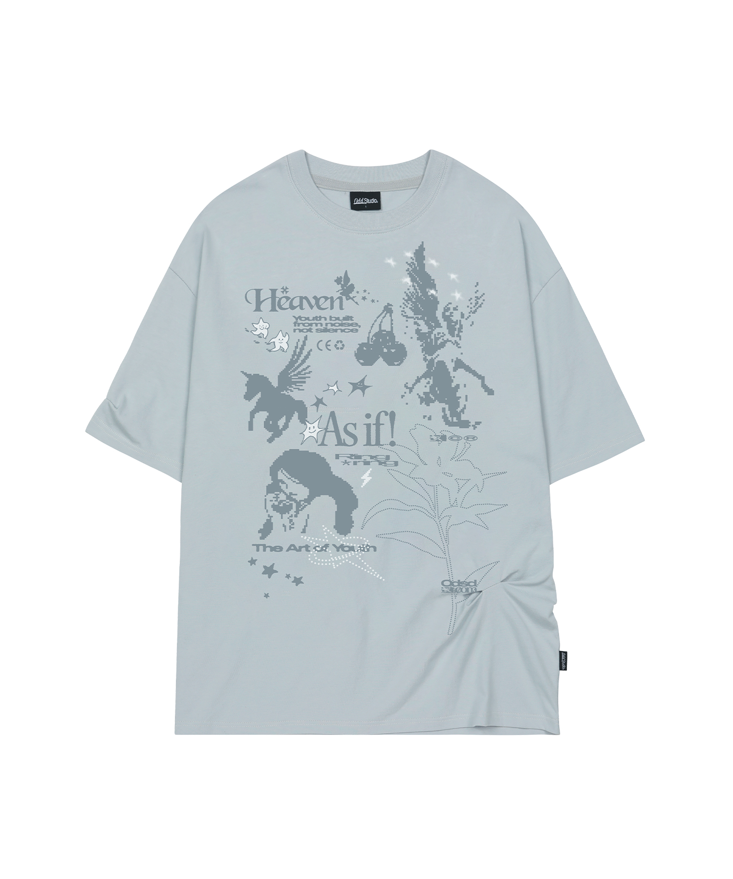 Kitsch Stamp Pintuck Oversized T-рубашка - GRAYISH синий