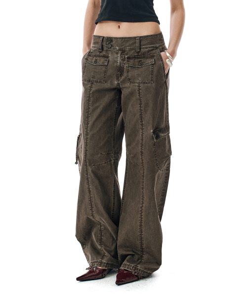 Washed Low-Rise Cargo Pant [BROWN]_SEWPT014BROWN