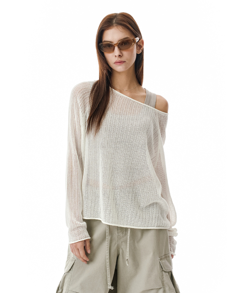 Коллаборация с Но Юджин: Openwork Boat Neck Knit [Ivory]_SEWKT010IVORY