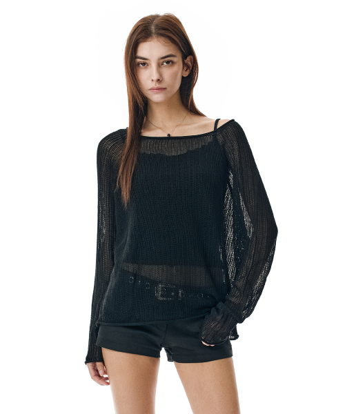 Вязаный джемпер Openwork Boat Neck Knit [BLACK]_SEWKT010BLACK