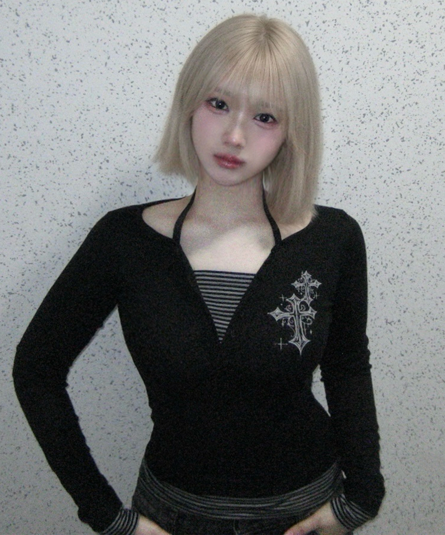 Cross Henley Crop Long Рукав Чёрный