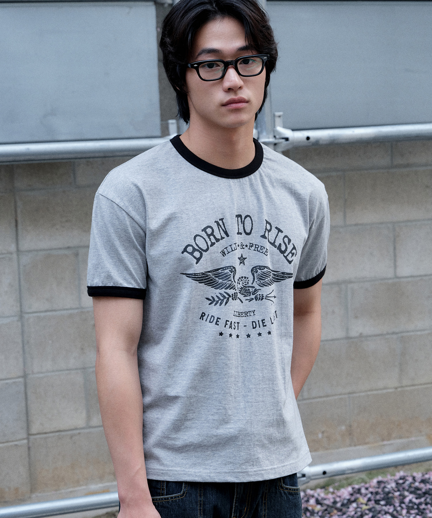 Футболка Born To Rise Ringer Half Sleeve (Melange Gray)