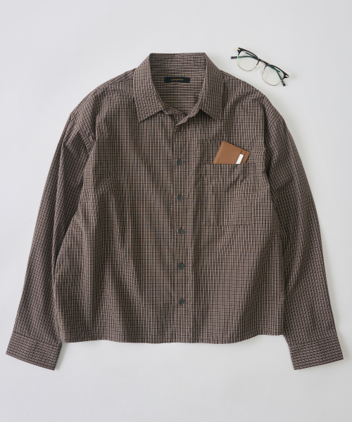 Укороченная клетчатая рубашка Plaid (Brown)