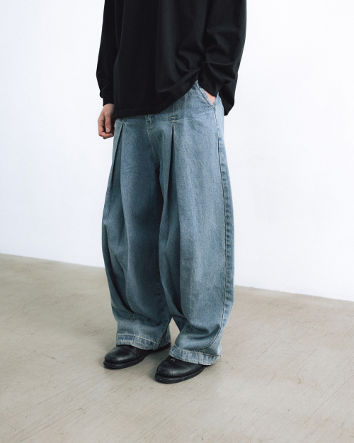 Long Tuck Wing Воздушный Деним Брюки - Washed Синий