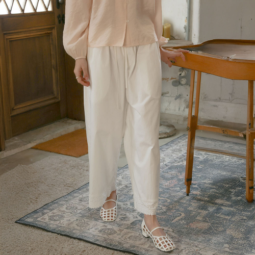 PM_Srawstring waist wide lace him pants_WHITE