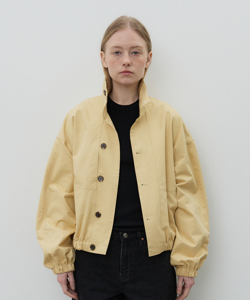 High neck cotton blouson _ mustard