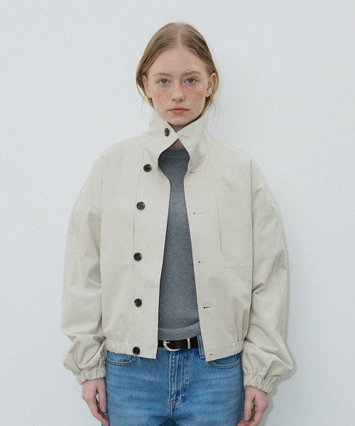 High neck cotton blouson _ beige