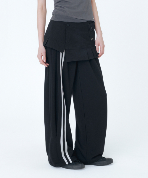 미세키서울(MISEKI SEOUL) Track Pleats skirt pants SET BLACK