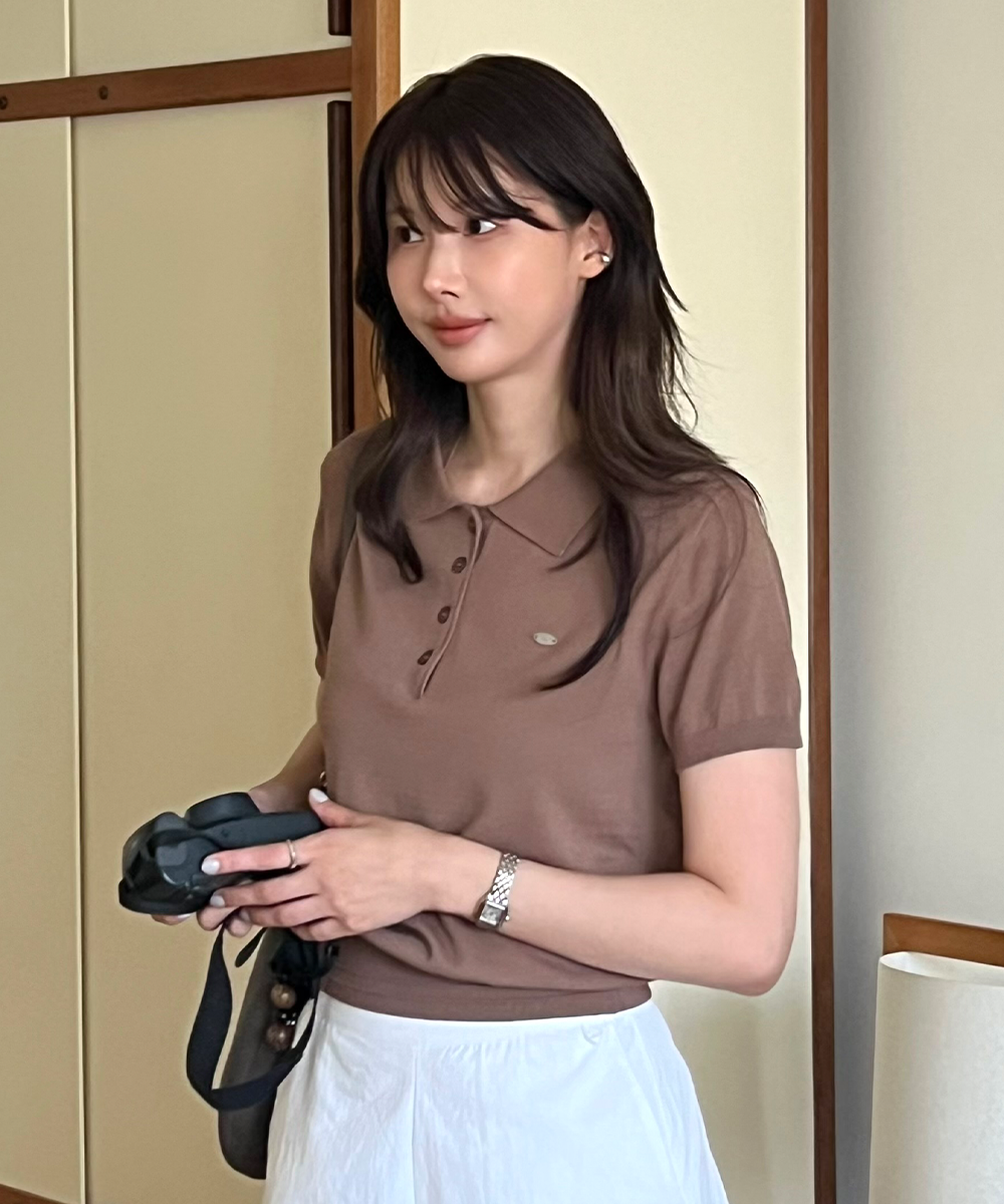 woman airy essential collar half knit [mocha]