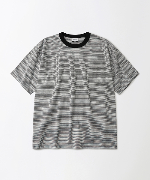 THIN STRIPE HALF SLEEVE TEE_BLACK / IVORY
