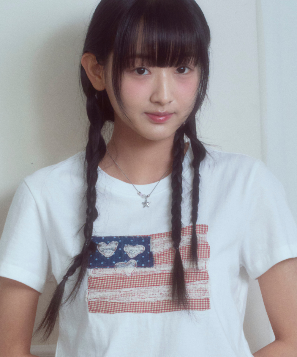 USA Banner lace patch T-shirt Ivory
