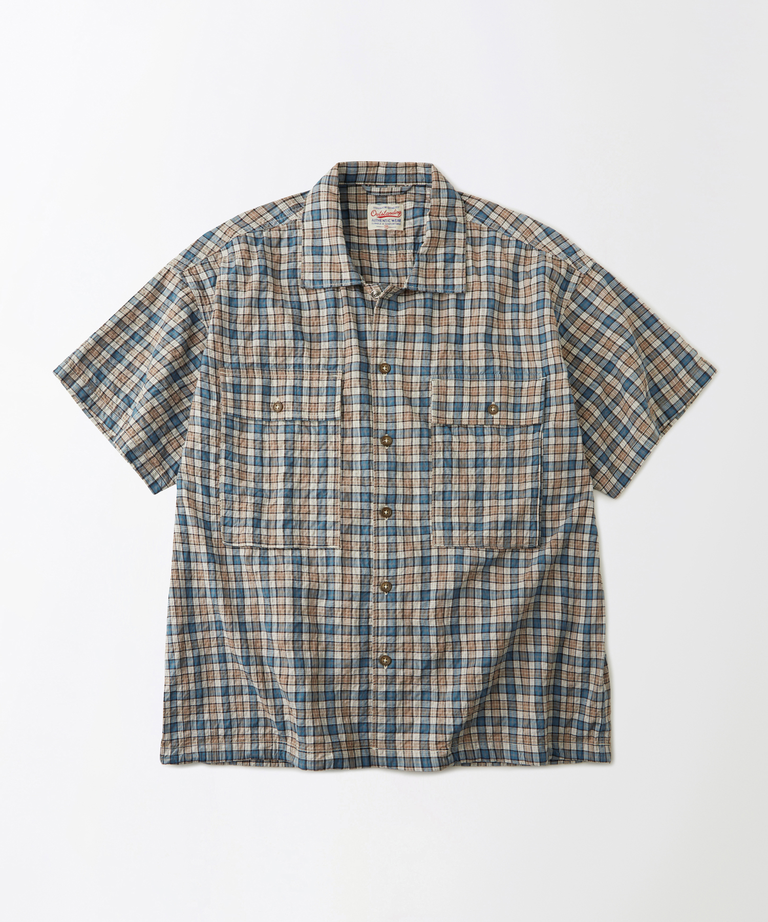 Рубашка с коротким рукавом M-43 из сирсакера Green Check