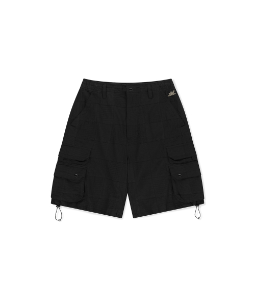 Seersucker Patchwork Cargo Shorts Black