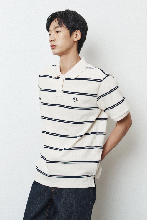 Cotton Stripe Polo T-shirt_Ivory