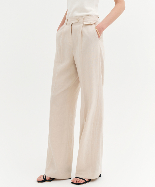 Helena лён прямые брюки_бежевый / HELENA LINEN STRAIGHT SLACKS_BEIGE
