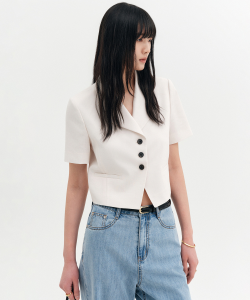 Roa лён укороченный куртка_светлый бежевый / ROA LINEN CROP JACKET_LIGHT BEIGE
