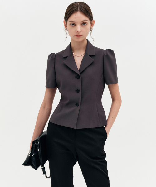 Приталенный жакет с пышными рукавами GISELLE HOURGLASS PUFF JACKET_CHARCOAL